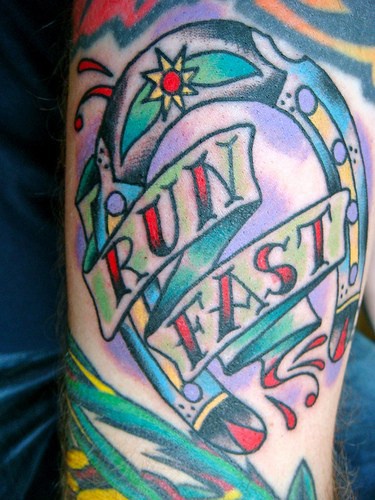 Run fast lucky horseshoe tattoo