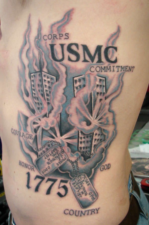 USMC 911 skyscrapers memorial tattoo