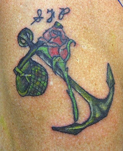 Anchor and rose navy memorial tattoo