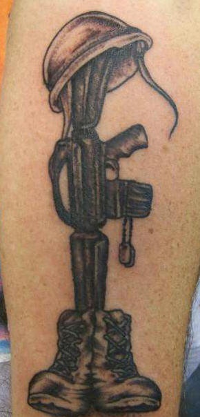 M16 with helmet and shoes army memorial tattoo