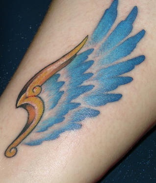 Nice colorful one wing tattoo