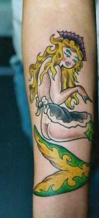 Sexy mermaid nanny coloured tattoo