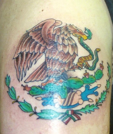 Eagle eating snake with cactuses tattoo