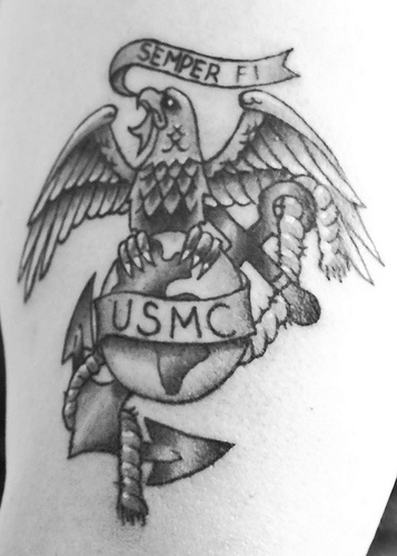 Usmc symbol with motto black ink tattoo