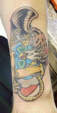 Colourful usmc eagle and anchor tattoo