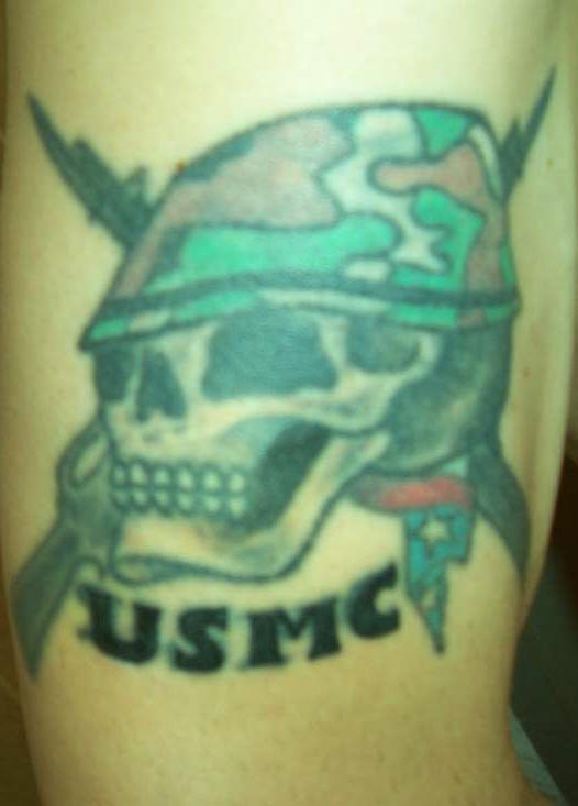 Usmc skull in  helmet tattoo