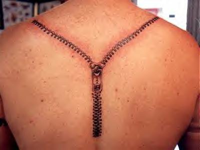 Realistic zipper tattoo on back