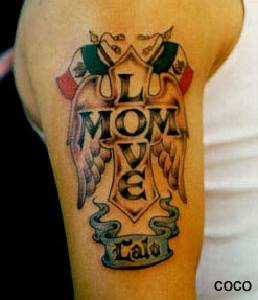 Love mom cross tattoo on shoulder