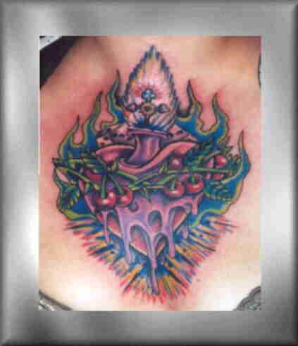 Sared heart tattoo in colour