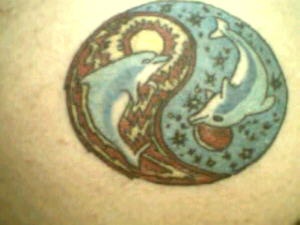 Yin yang style dolphins tattoo