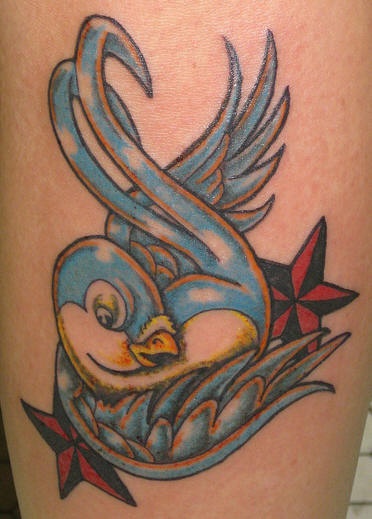Uccello blu con stelle tatuaggio