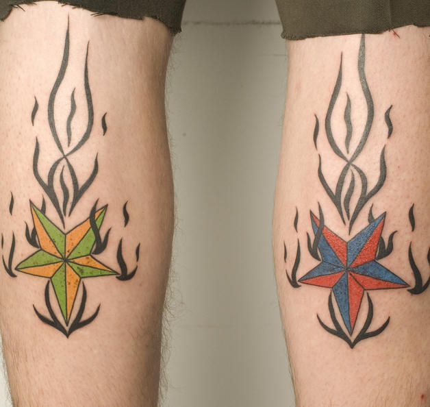 Two coloured stars in tribal flame