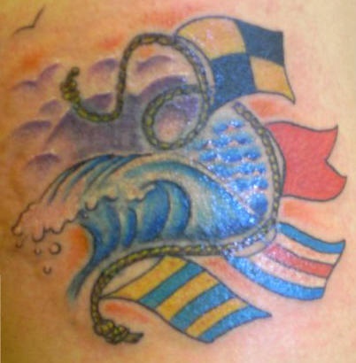 Sailor flags on rope tattoo