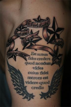 Stars and poem with wings tattoo