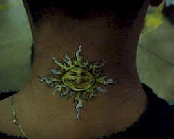 Shining humanized sun on neck