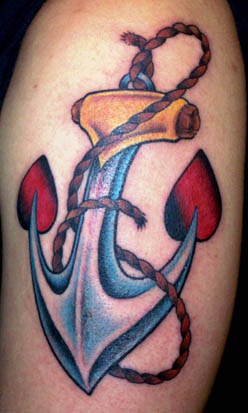 Colored small old school anchor tattoo