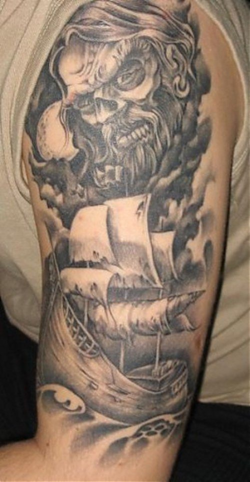 Old school viking boat tattoo