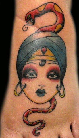 Colored old school gypsy tattoo with snake