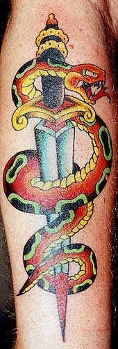 Old school tattoo design with snake and dagger