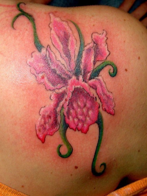 Realistic orchid flower tattoo
