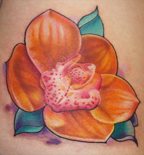 Orange orchid flower tattoo