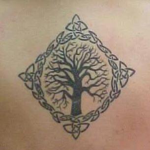 Schönes Tattoo von schwarzem Baum im Quadrat