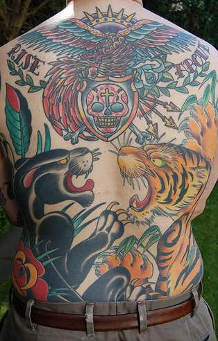 Panther versus tiger full back tattoo