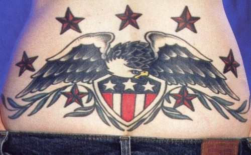 Patriotic usa eagle lower back tattoo