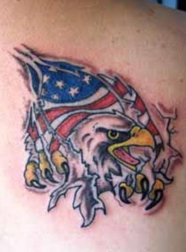 Usa flag and eagle under skin rip tattoo