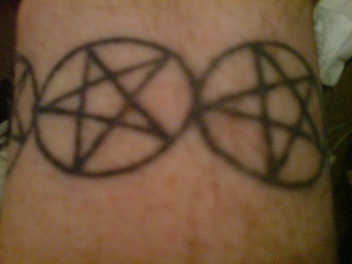 Black classic pentagram wrist tattoo