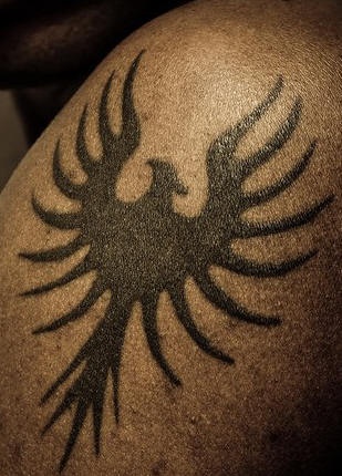 Fenice tatuaggio con inchiostro nero