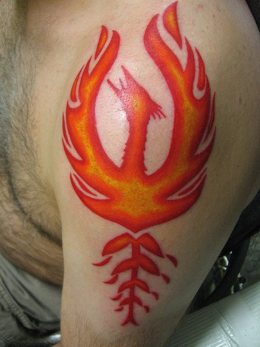 Red phoenix symbol tattoo