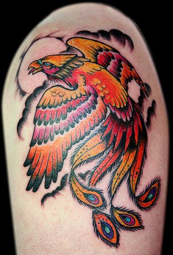 Bright phoenix arm tattoo
