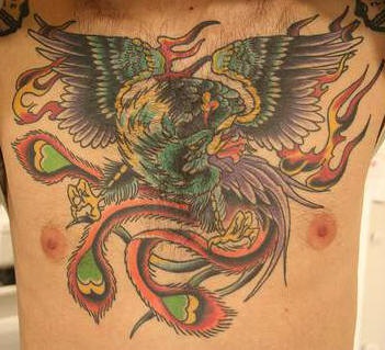Colourful oriental phoenix tattoo