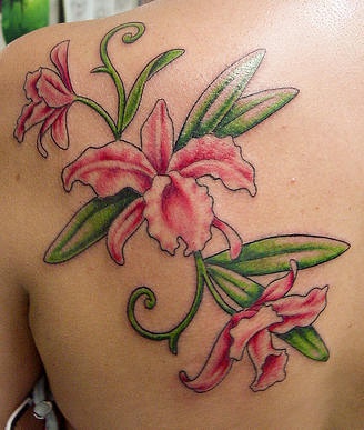 Tender pink orchid flowers tattoo