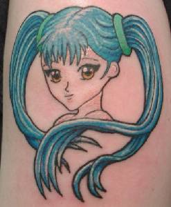 Asian anime style girl tattoo