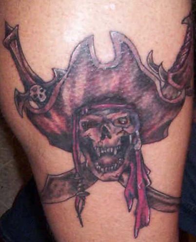 Pirate skull with crossed swords tattoo
