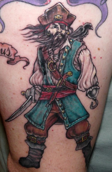 Pirate captain hook coloured tattoo
