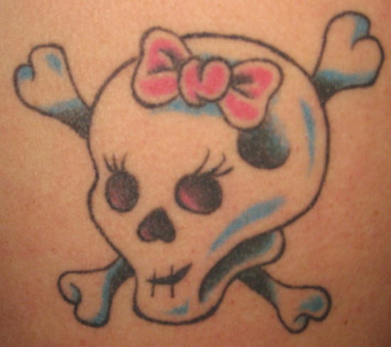 Girly skull and crossed bones tattoo