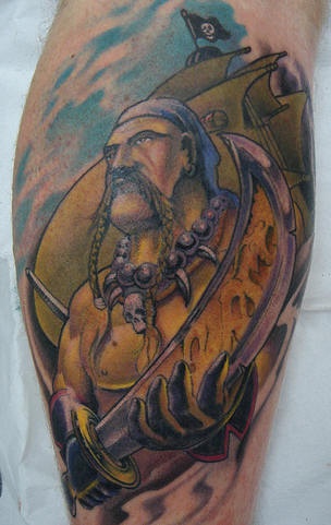 Colored pirate warrior tattoo