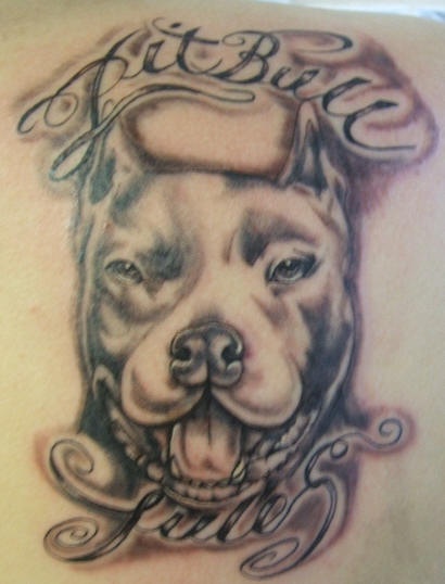 Pit bull terrier black ink tattoo