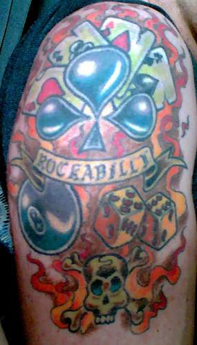 Rockabilly hell player coloured tattoo