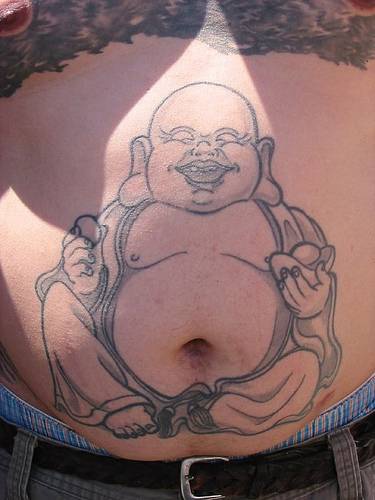 Bouddha joyeux tatouage nombril