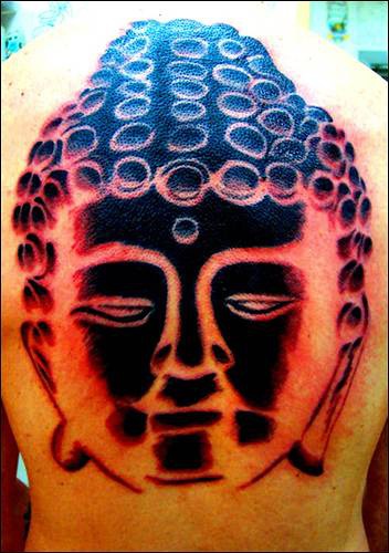 Black large buddha head tattoo