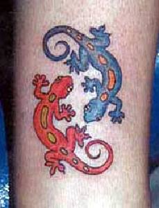 Red and blue lizards tattoo