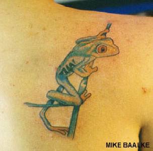 Pequeña rana en la rama tatuaje en color