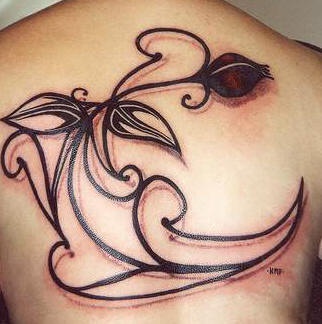 Elegant black rose tracery tattoo