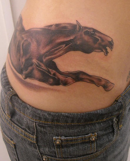 Realistic running horse tattoo