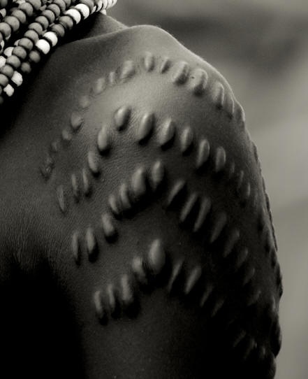 Scarification scars of african tribes