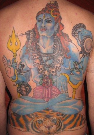 Blaue Shiva ganzer Rücken Tattoo